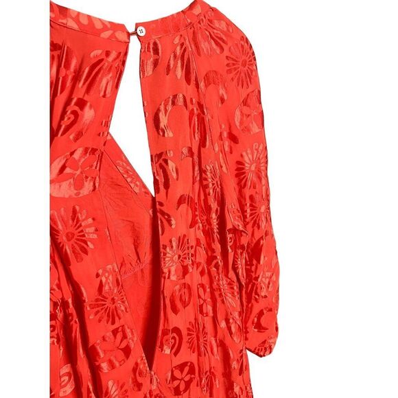 NWT Farm Rio Long-Sleeve V-Neck Jacquard Maxi Dress NEW Size Large Satin - Picture 5 of 8